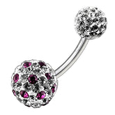 Multi Color Crystal Stone Balls With Surgical Steel Banana Bar Belly Ring