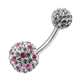 Multi Color Crystal Stone Balls With SS Banana Bar Belly Ring FDBLY092
