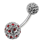 Mix Color Crystal Stone Balls With Steel Bar Navel Ring FDBLY096
