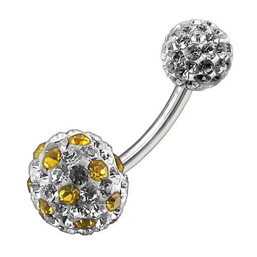 Multi Color Crystal Stone Balls With SS Bar Navel Ring FDBLY099