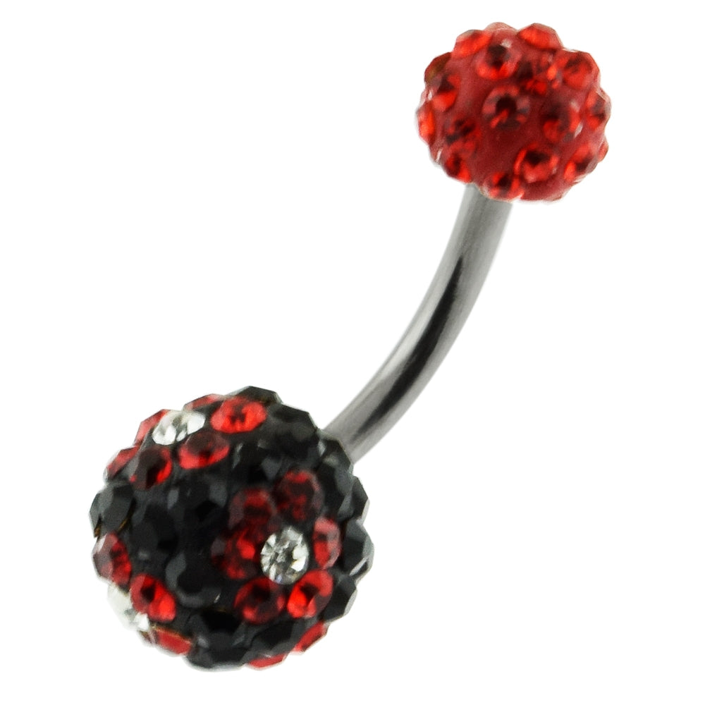 Black And Red Color Crystal Stone Balls With SS Bar Belly Ring