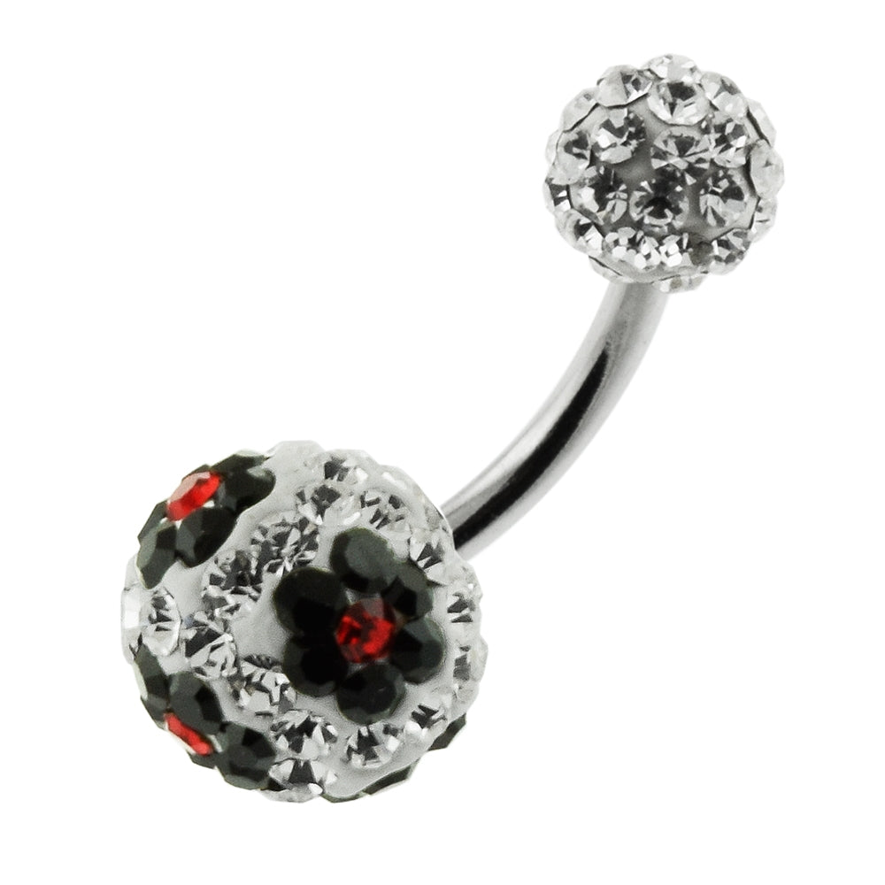 Multi Color Crystal Stone Balls With SS Bar Belly Ring FDBLY106