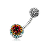 Crystal Stone Balls With SS Curved Bar Belly Ring FDBLY110