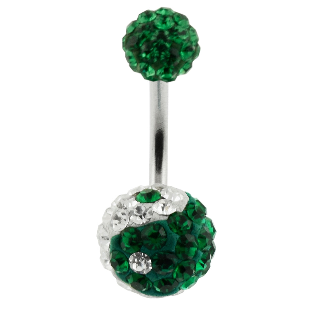 Green Crystal Stone Balls With SS Banana Bar Navel Ring