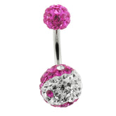 Pink And White Crystal Stone Balls With Navel Belly Ring