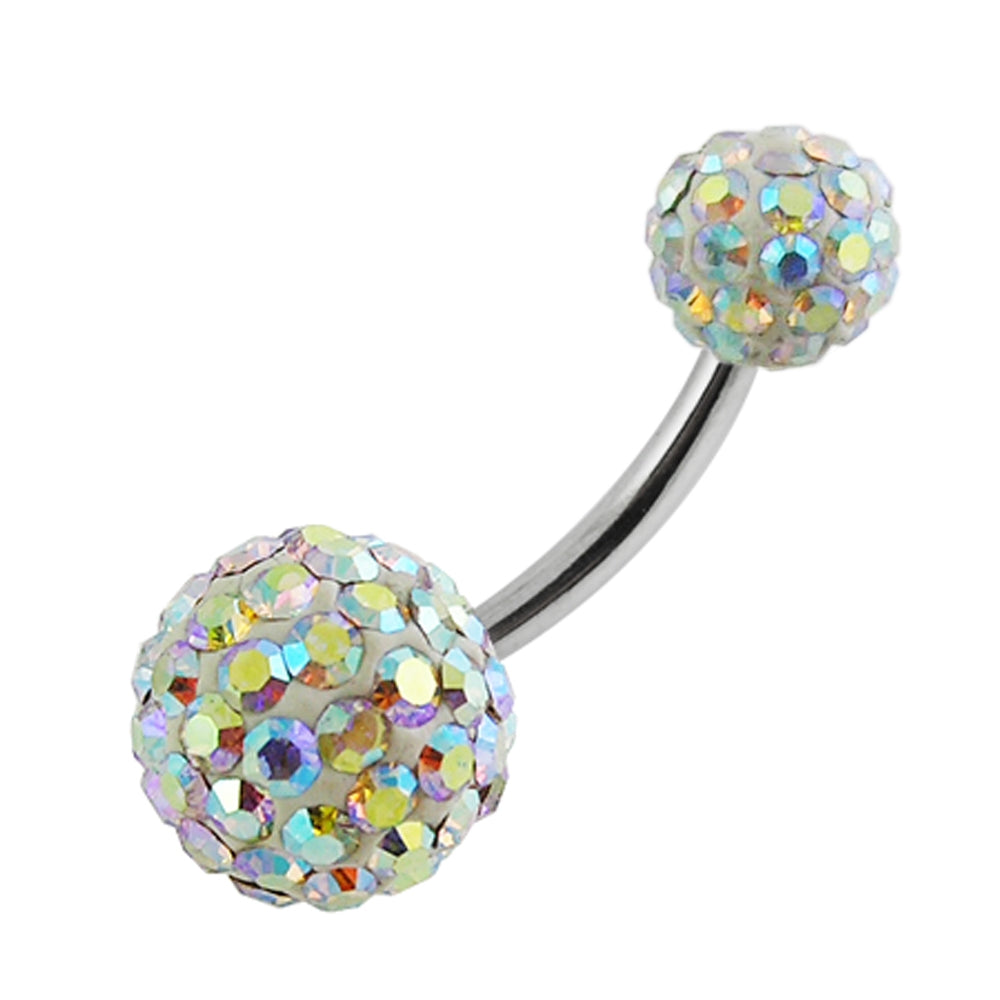 Rainbow Multi Color Crystal Stone Ball With SS Bar Belly Ring FDBLY119