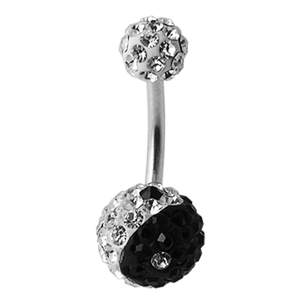 Black And White Crystal stone Ying Yang Design With Banana Bar Belly Ring