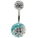 Mix Color Crystal Stone Balls With Banana Bar Belly Ring FDBLY123