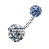 Multi Crystal Stone Balls With Banana Bar Belly Ring