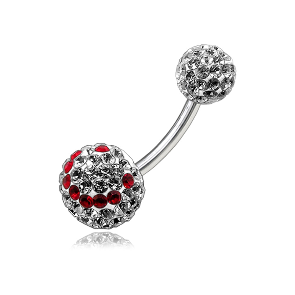 Red Smiley Crystal stone Ball With 316L SS Bar Navel Ring