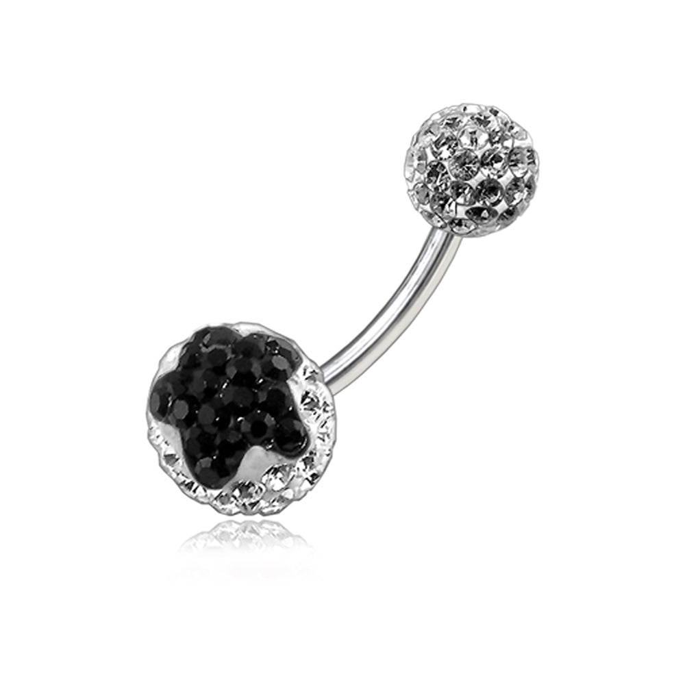 Black And White Crystal stone Star Balls With SS Bar Curved Belly Ring