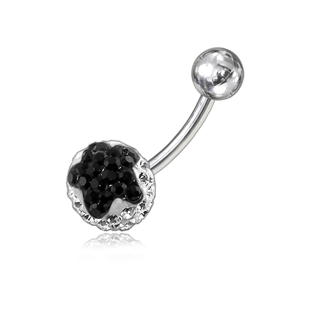 Blacj And White Crystal stone Ball With Banana Bar Belly Ring