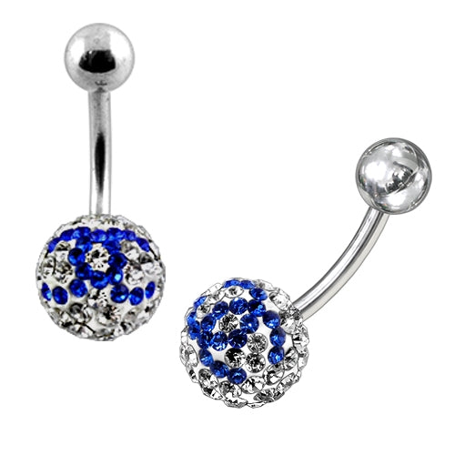preciosa Blue And White Crystal stone Round Curved Bar Belly Ring
