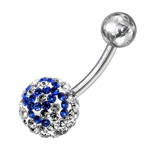 preciosa Blue And White Crystal stone Round Curved Bar Belly Ring