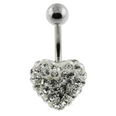 White Crystal stone Heart With SS Banana Bar Navel Ring