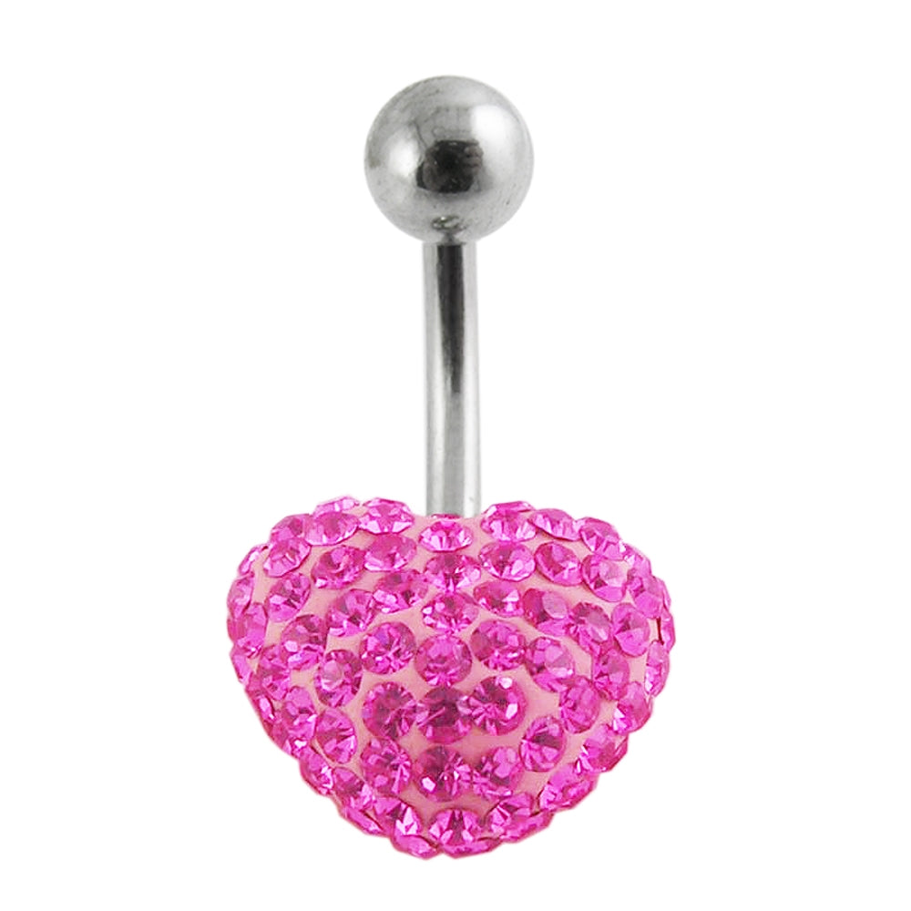 Fancy Pink Crystal Stone Heart With 316L SS Navel Body Jewelry Ring