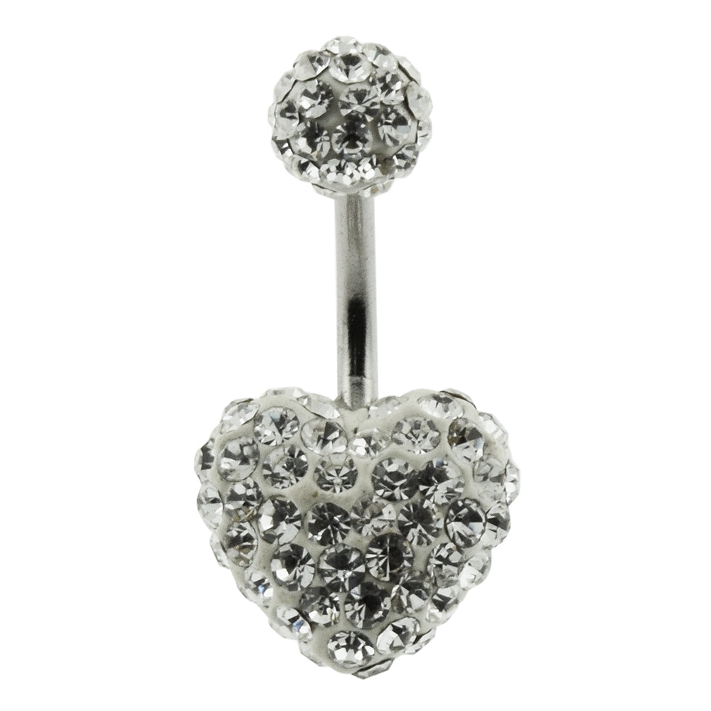 White Crystal stone Heart With SS Bar Belly Button Ring