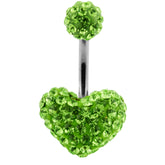 Green Crystal stone Heart With Top Ball SS Banana Curved Navel Belly Ring