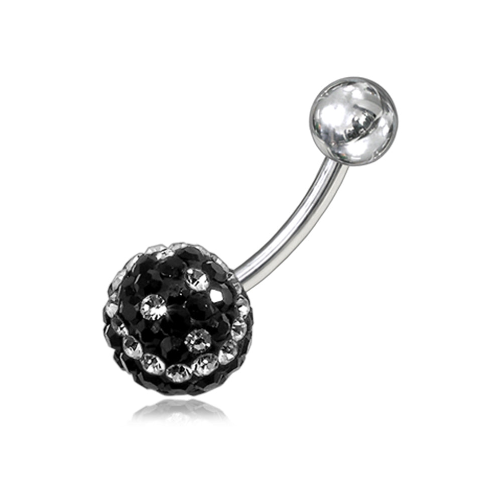 12mm Crystal Ball With Mix Color stone  With SS Bar Curved Belly Ring