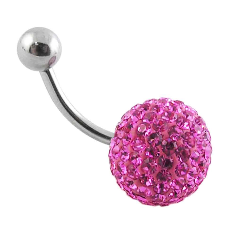 Pink Crystal stone Ball With 316L SS Bar  Belly Ring FDBLY173