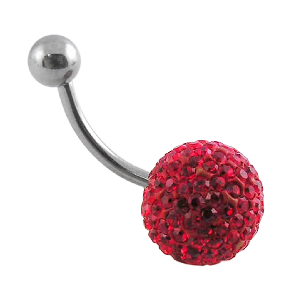 Red Crystal stone Studded With Banana Bar Belly Ring
