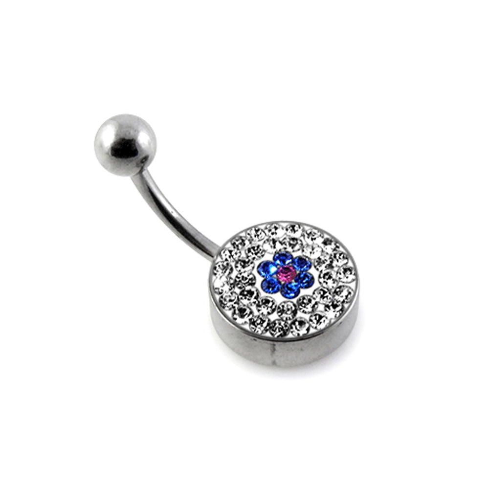 Three Color Crystal stone Studded With SS Curved Bar Belly Ring