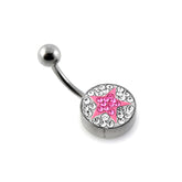 Pink Crystal Star Stuuded With Surgical Steel Banana Bar Belly Ring Body Jewelry