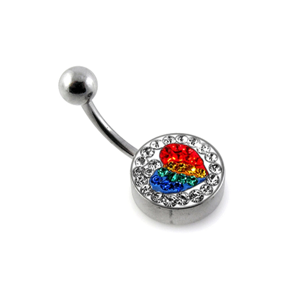 preciosa Crystal stone Banana Bar Navel Ring with steel Base