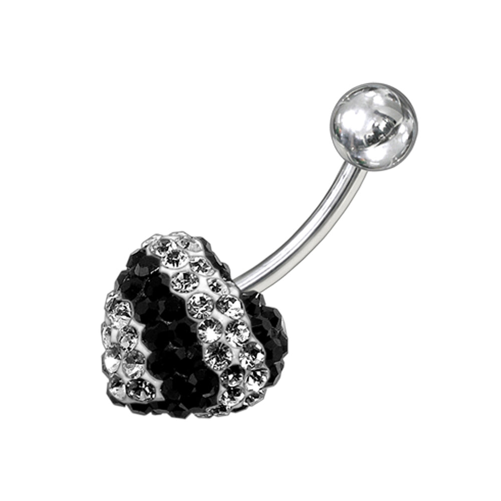 Crystal stone Heart With SS Curved Barbell Body Jewelry Belly Ring