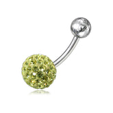 Light Green Crystal stone Studded In silver With SS Bar Belly Ring