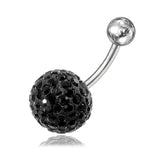 316L SS Bar Belly Ring With Black Crystal stone In Silver