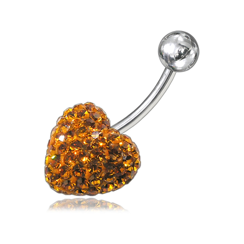 preciosa Crystal stone Heart Curved Bar Belly Ring