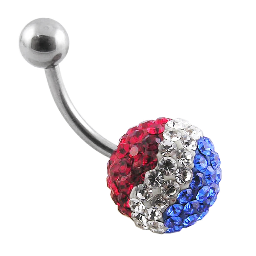 Pepsi Logo In Multi Crystal Stone With SS Banana Bar Belly Ring