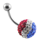 Pepsi Logo In Multi Crystal Stone With SS Banana Bar Belly Ring