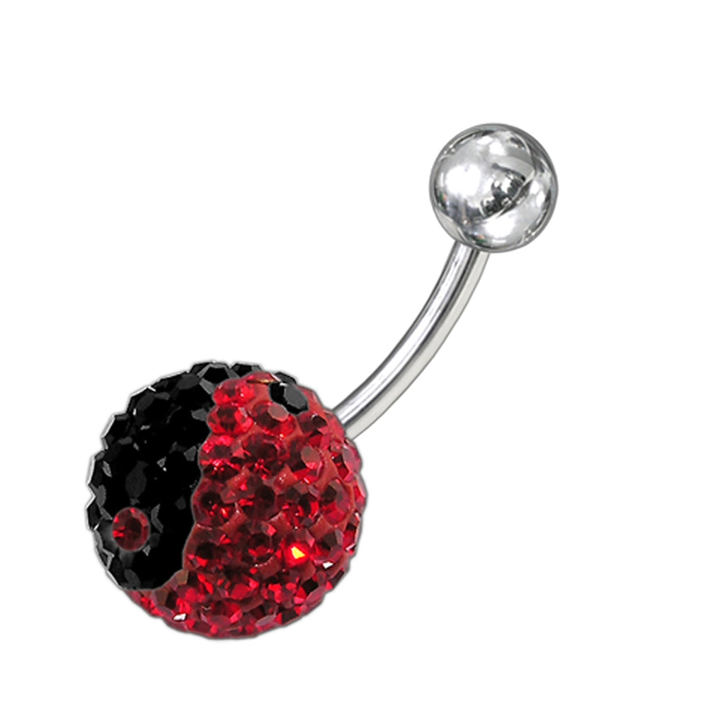 Red & Black Crystal Stone SS Bar Belly Ring FDBLY229