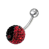 Red & Black Crystal Stone SS Bar Belly Ring FDBLY229