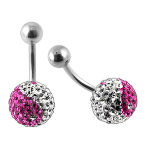 preciosa Pink And White Crystal stone SS banan Bar Belly Ring