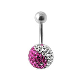 preciosa Pink And White Crystal stone SS banan Bar Belly Ring