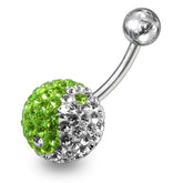 Green And White Crystal stone Jeweled SS Banana Bar  Belly Ring FDBLY233