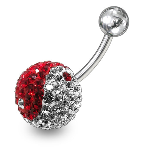 Red And White Mix Crystal stone SS Bar Navel Ring