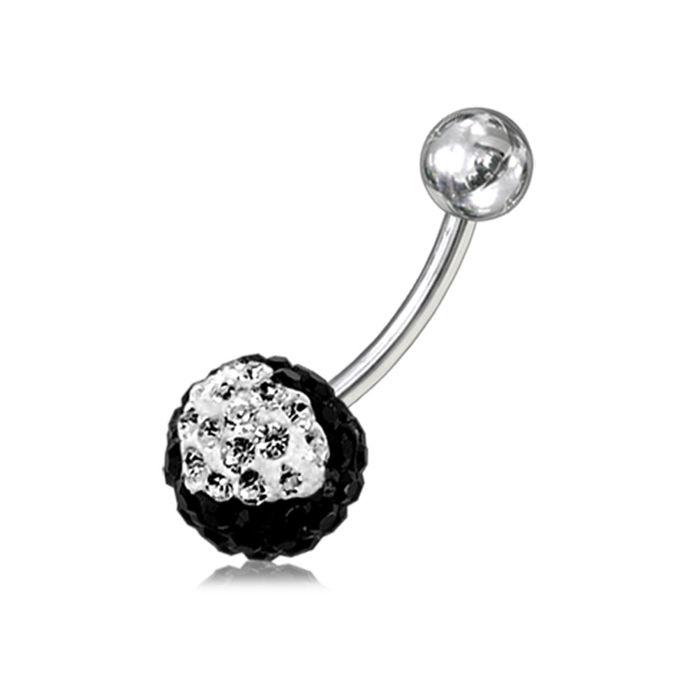 Black And White Crystal stone Heart Jeweled 316L SS bar Belly Ring