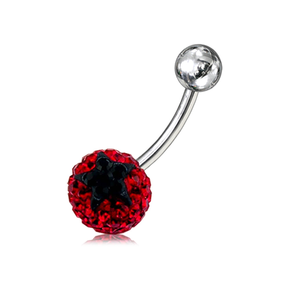 Glitter Red And Black Crystal stone Jeweled Star Banana Bar Belly Ring