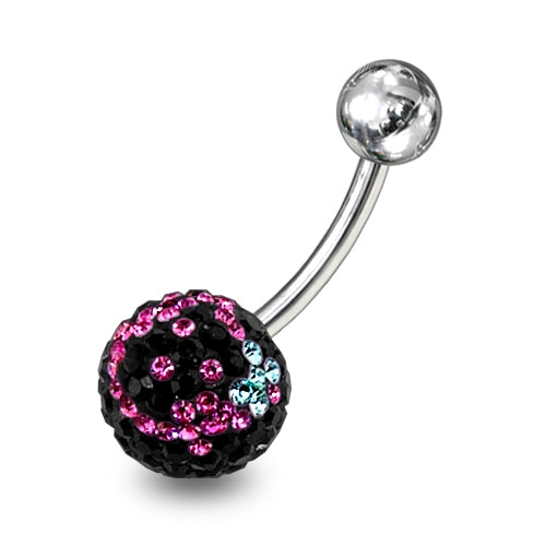 Black And Pink Crystal stone SS Bar Belly Ring FDBLY273