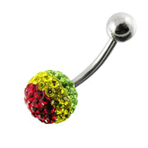 Multi Color Crystal stone Jeweled SS Bar Navel Body Jewelry Ring