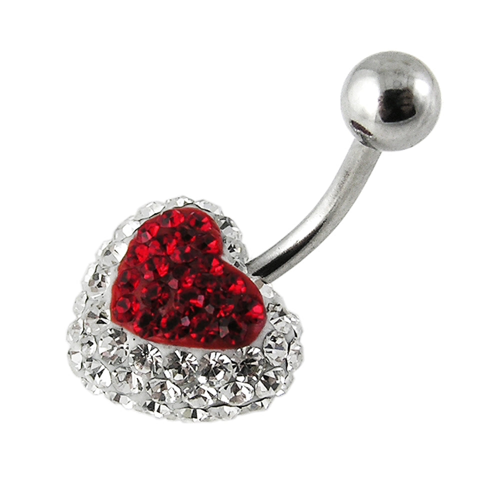 Red Crystal stone Heart With SS Banana Bar Navel Belly Ring