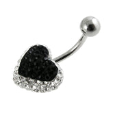 White And Black Crystal stone Heart SS Curved Navel Ring