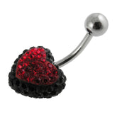 Black And Red Crystal stone Heart Navel Ring With SS Curved Barbell