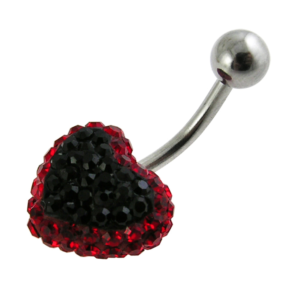 Red Crystal stone Heart SS Curved Barbell Navel Ring