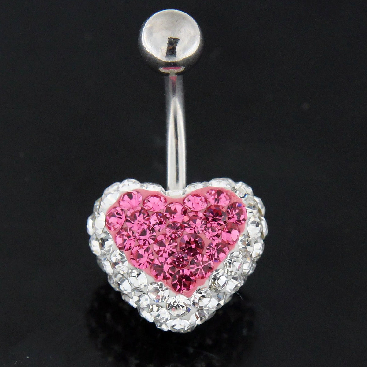 Pink Crystal stone Heart With White Crystal SS Curved Bar Navel Ring