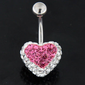 Pink Crystal stone Heart With White Crystal SS Curved Bar Navel Ring